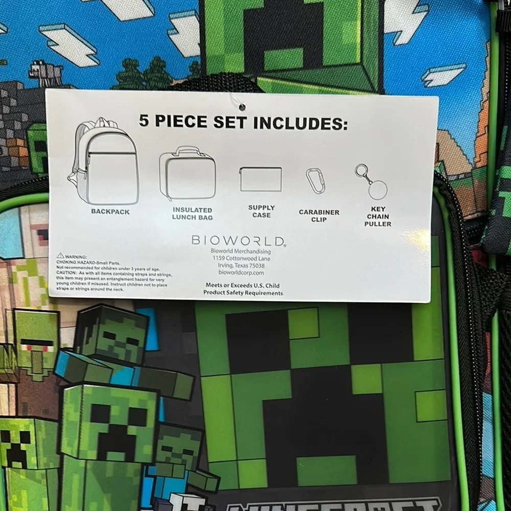 Green and Black Minecraft Creeper Backpack Set